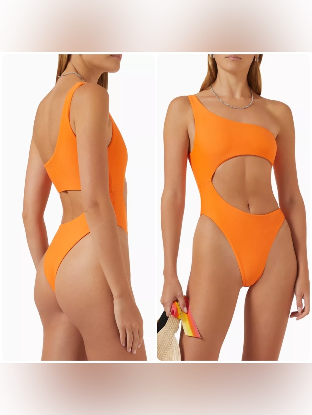 New! Jade Swim Asymmetric Luna One-Shoulder Cutout Swimsuit in Orange Lycra 🧡 M